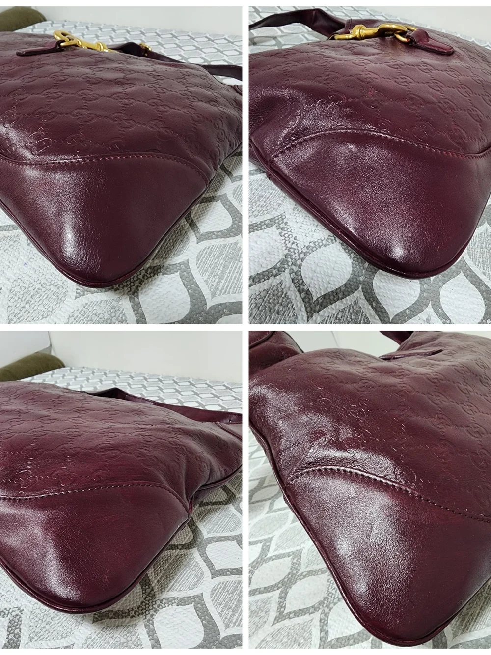 GUCCI Guccissima Leather Jackie O Hobo Bag Burgundy